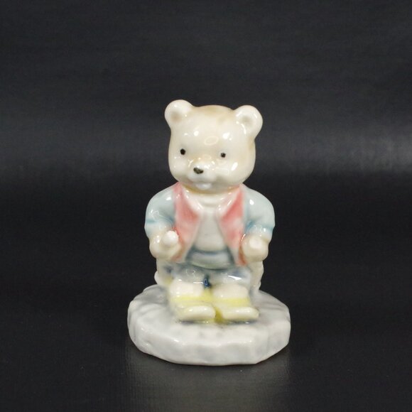Anthropomorphic Skiing Bear Figurine Sports Bear Baby Boy Shower Cake Topper - Picture 5 of 6